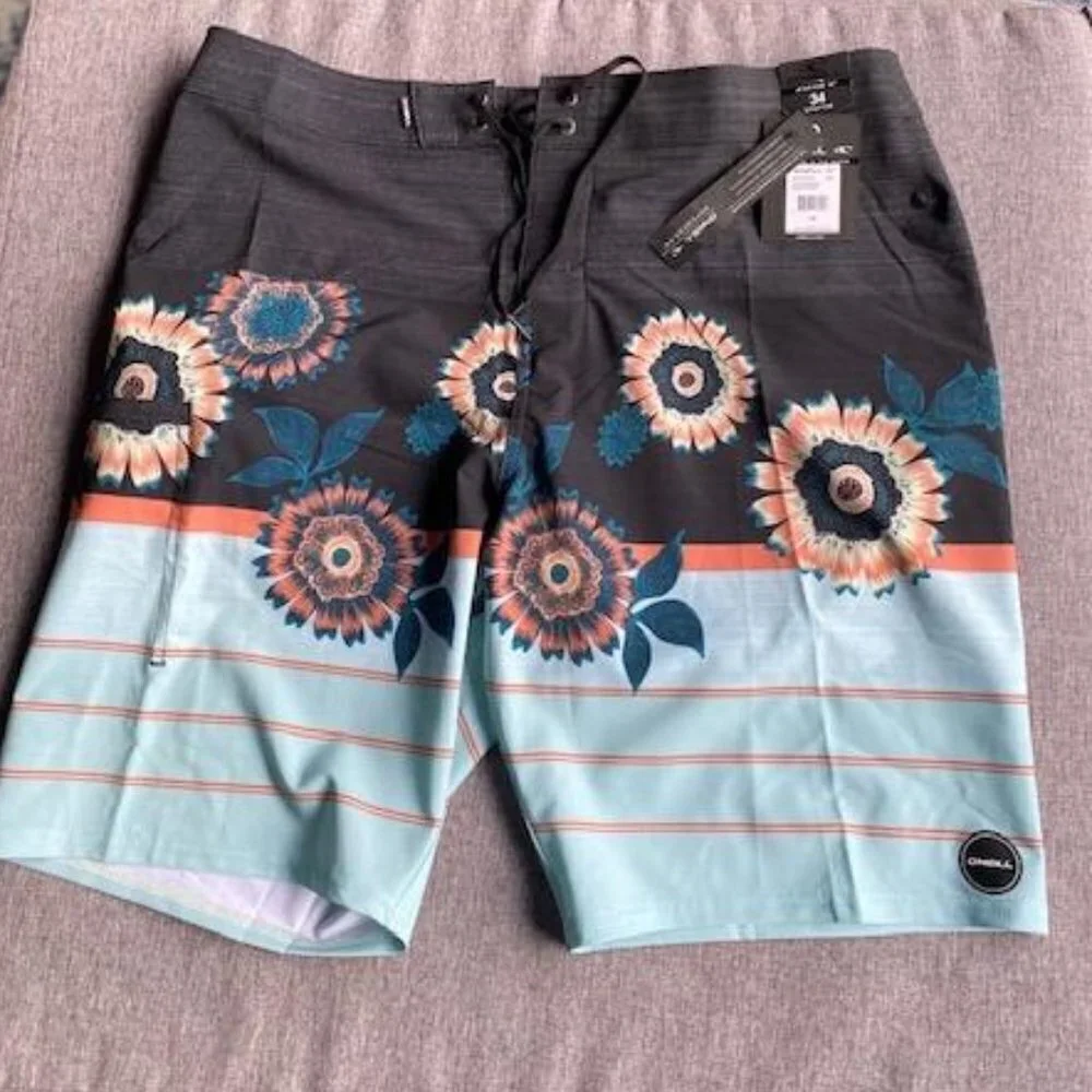 Water Resistant Hyperfreak Stretch Swim Boardshorts, 20 Inch Out seam, Size 34